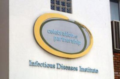 Sign for the Infectious Diseases Institute headquarters in Kampala, Uganda