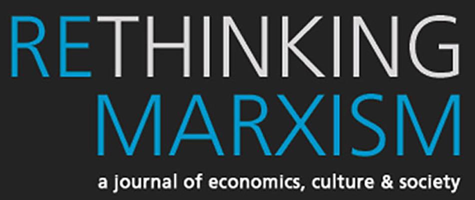 The logo for the journal Rethinking Marxism with blue and white lettering on a black background.