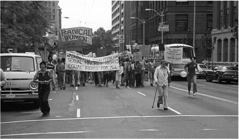 Marchers in a 1977 Pride Parade