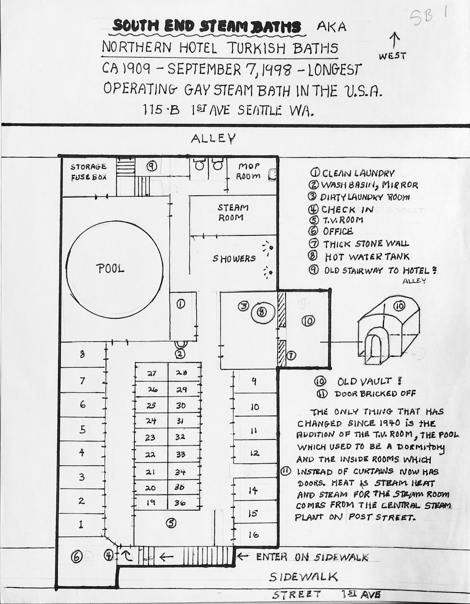 Floor plan of the South End Steam Baths (1940s-1998)