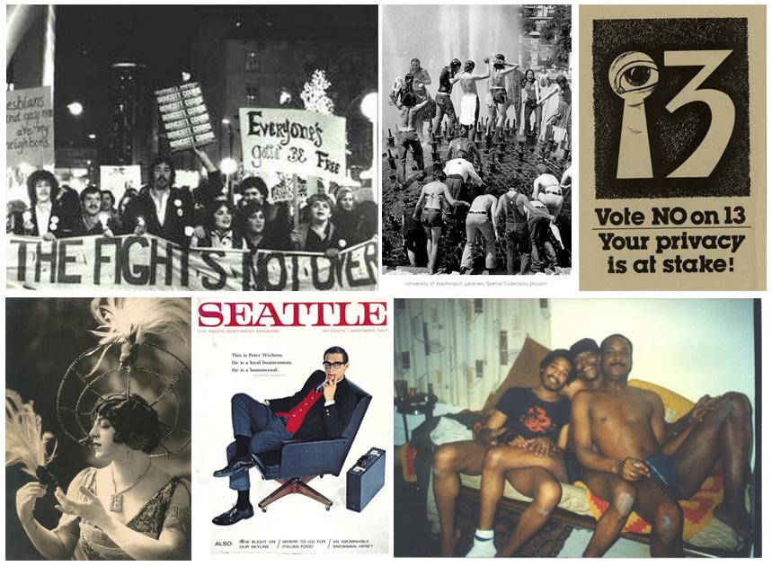 Collage of images from the LGBTQ Activism in Seattle History Project and the Northwest Lesbian and Gay History Museum Project.