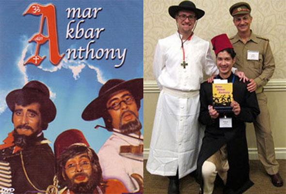 Christian and his co-authors dress in the same disguises the film characters wear at the end of the film for a book celebration at the Annual Conference on South Asia at the University of Wisconsin, Madison, in 2015.