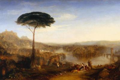 Painting of a large tree in the countryside named Childe Harold's Pilgrimage by Joseph Mallord William Turner.