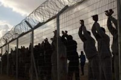 Protest by detained African asylum seekers in Holot detention facility in Israel, 2014.