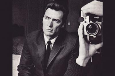 Black and white photo of actor Clint Eastwood from the 1970s, taken by photographer Duane Michals 