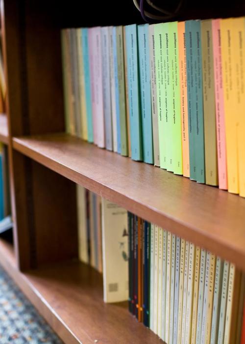 Colorful books on a bookshelf