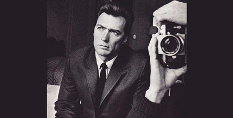 Black and white photo of actor Clint Eastwood from the 1970s, taken by photographer Duane Michals 