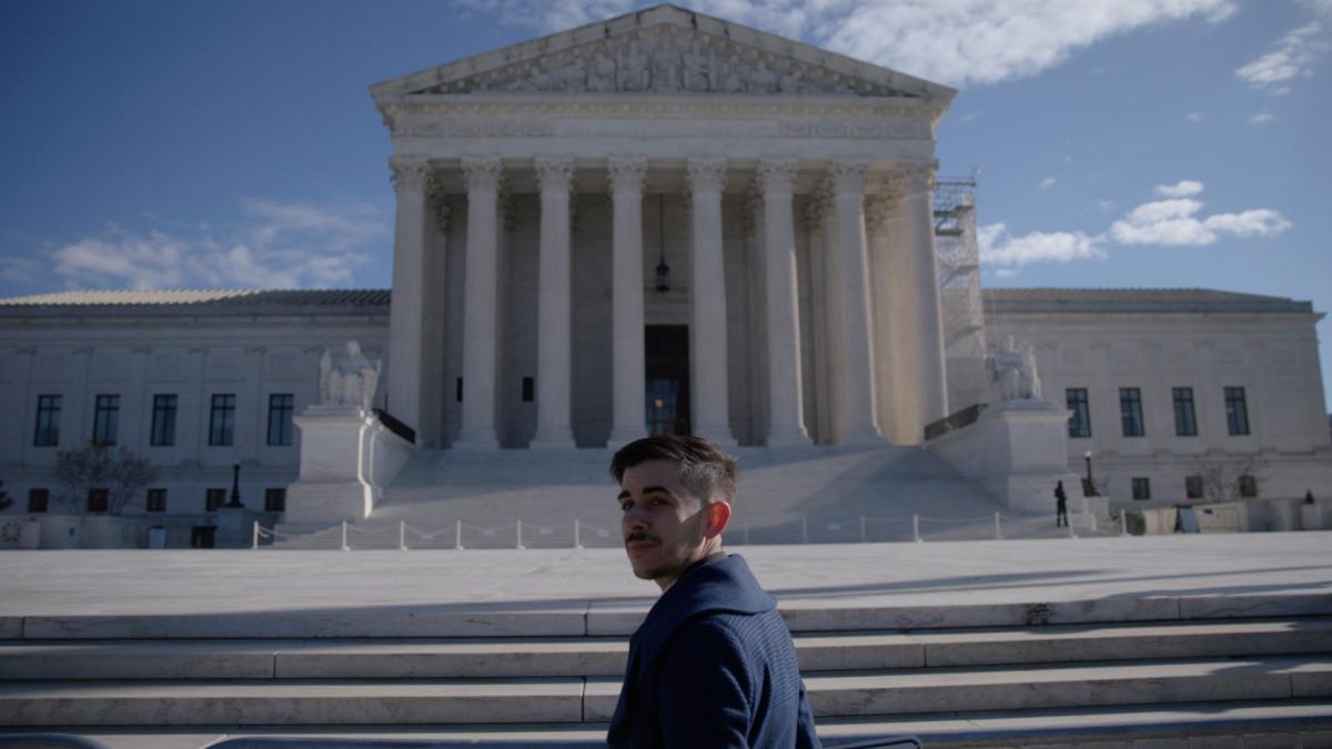 Chase Strangio in front of the Supreme Court in D.C.