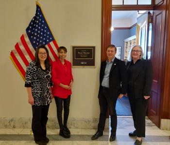 Michelle Lui, Habiba Ibrahim, Todd Butler, and Courtney Meehan in front of senator Patty Murray's office