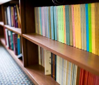 Colorful books on a bookshelf