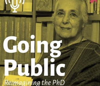 Romila Thapar photograph with Going Public written over it