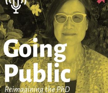 Photograph of Shu-Mei Shih with "Going Public" written over it