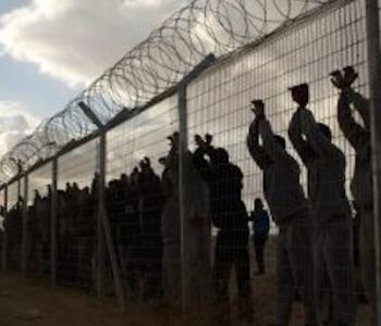 Protest by detained African asylum seekers in Holot detention facility in Israel, 2014.
