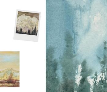 Tree and mountain watercolor