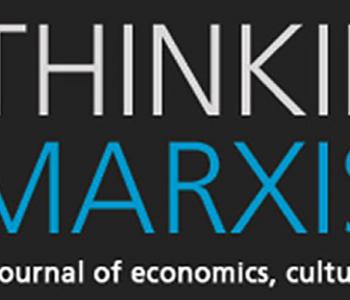The logo for the journal Rethinking Marxism with blue and white lettering on a black background.