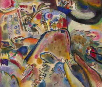 Photo of the 1913 painting by Wassily Kandinsky named Small Pleasures, with abstract use of color and lines.