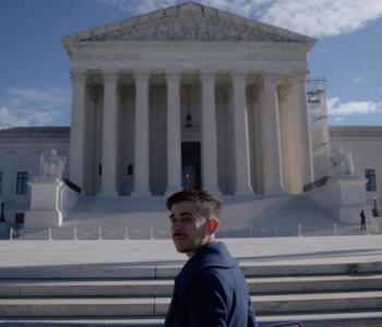 Chase Strangio in front of the Supreme Court in D.C.